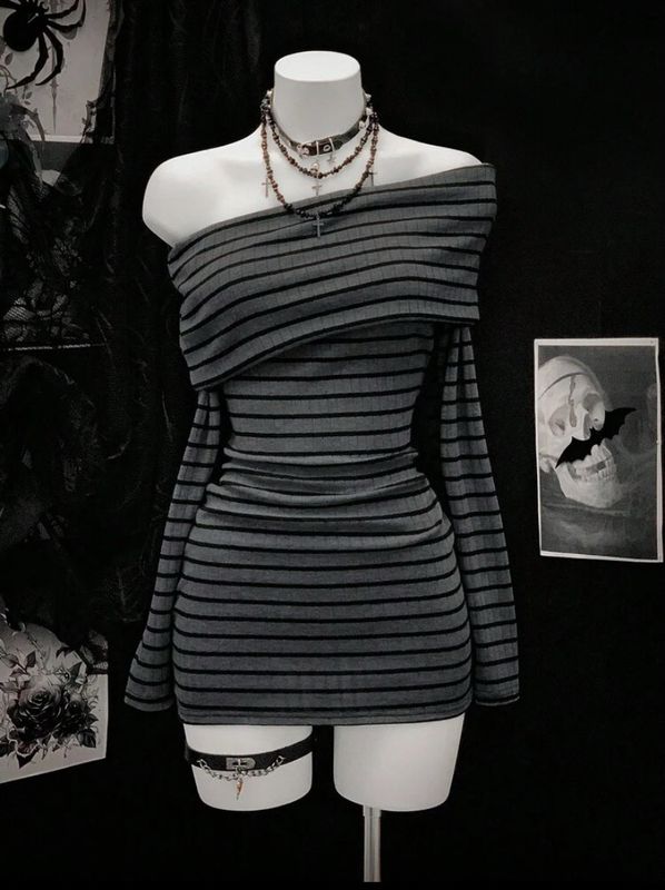 Offshoulder  Grey Dress 