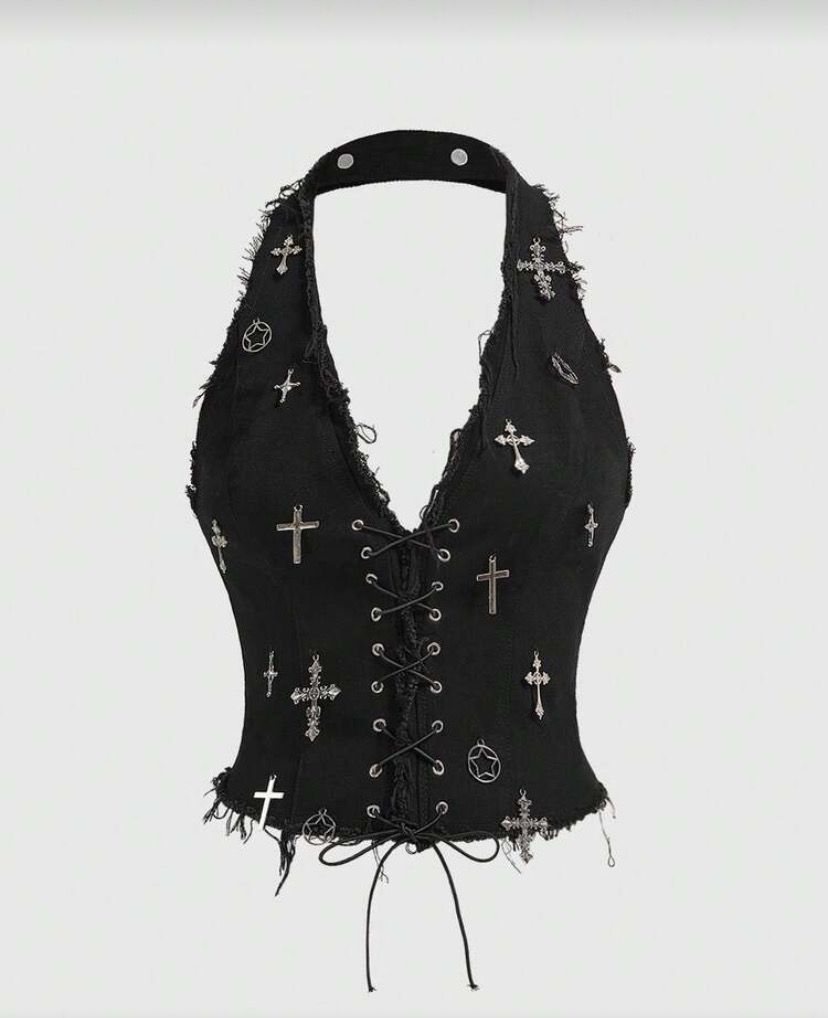 Cross Denim Halter Top