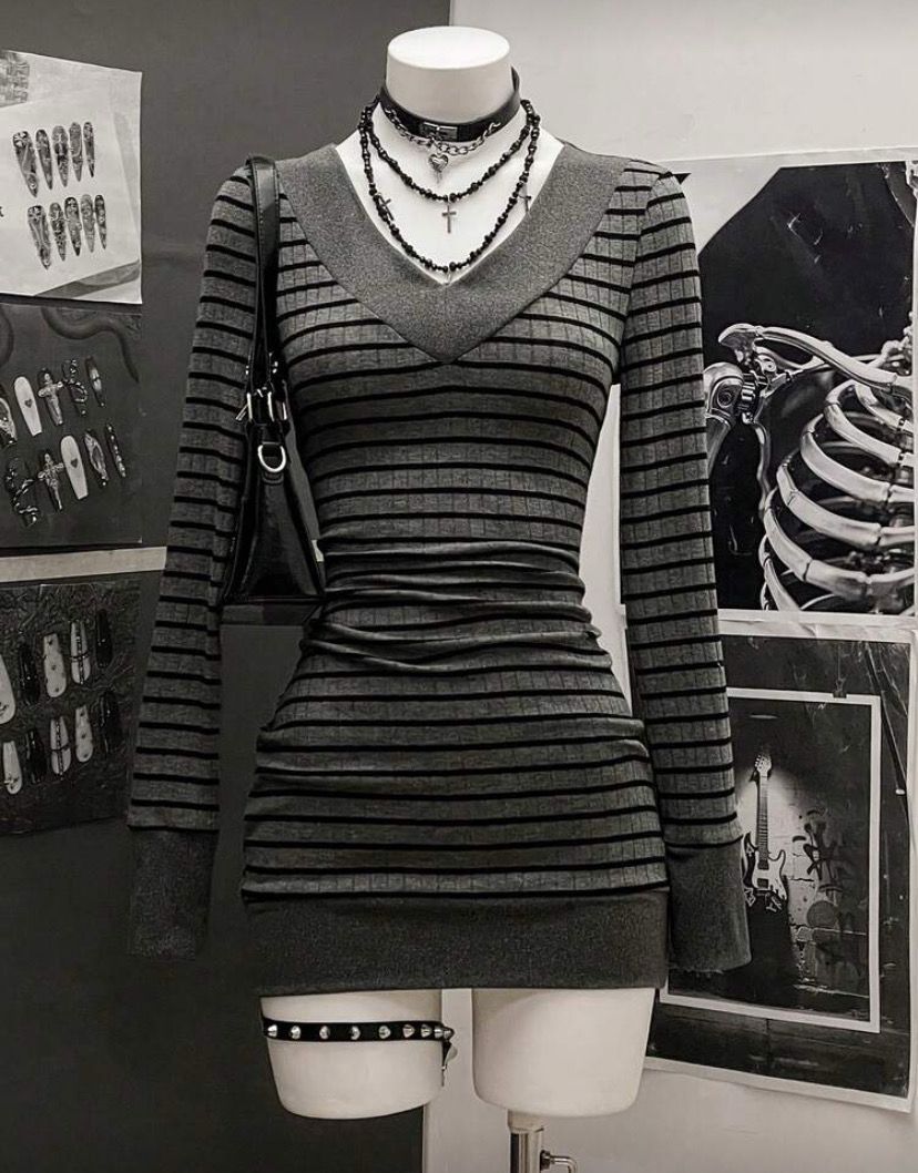 Grey Striped Dress