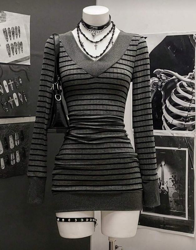 Grey Striped Dress