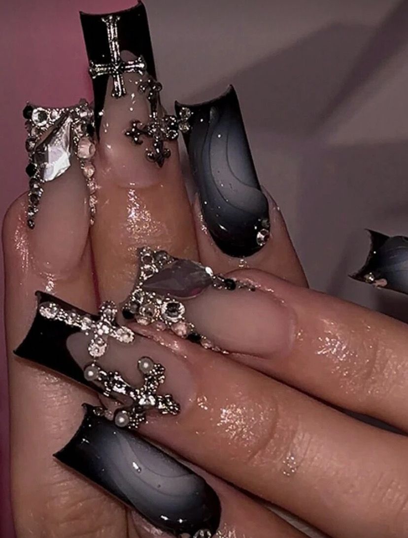 Cross Rhinestone Nails