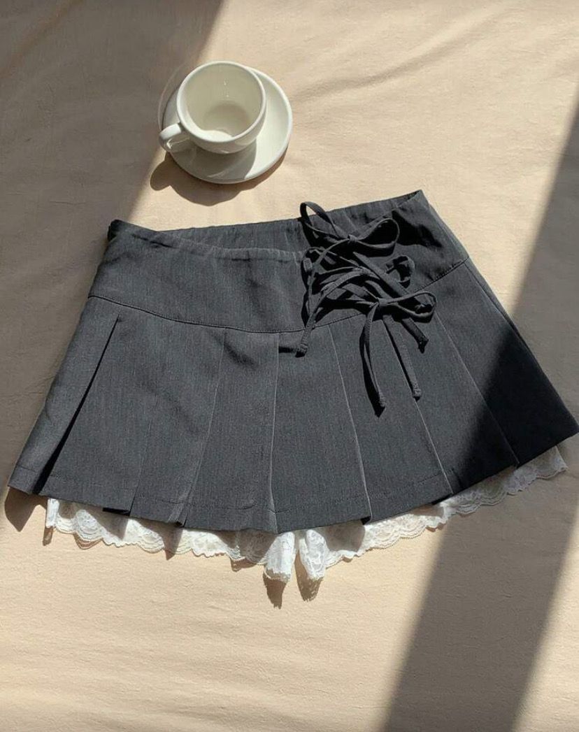 Grey Frill Pleated Skirt