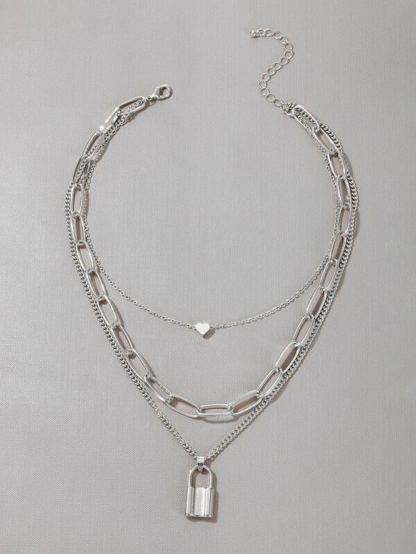 Collar a capas con corazón &amp; con diseño de cerradura