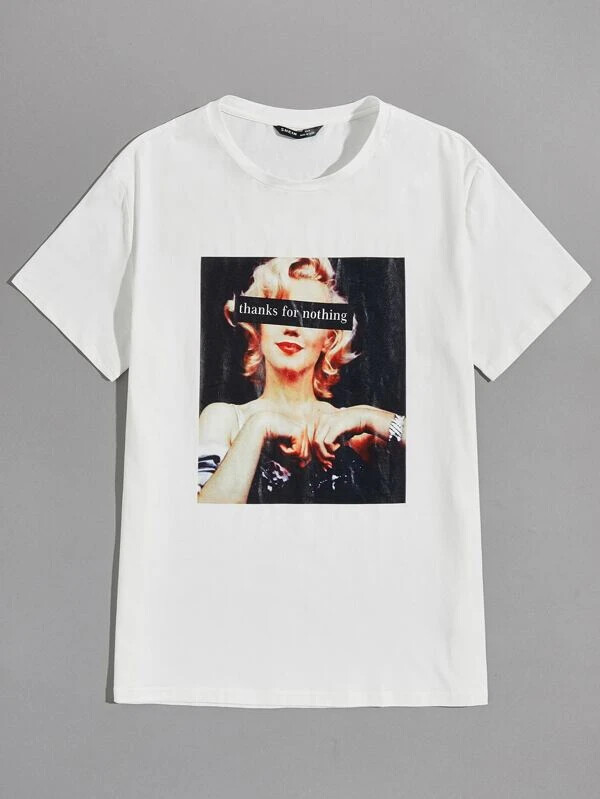 Camiseta con estampado de letra y figura