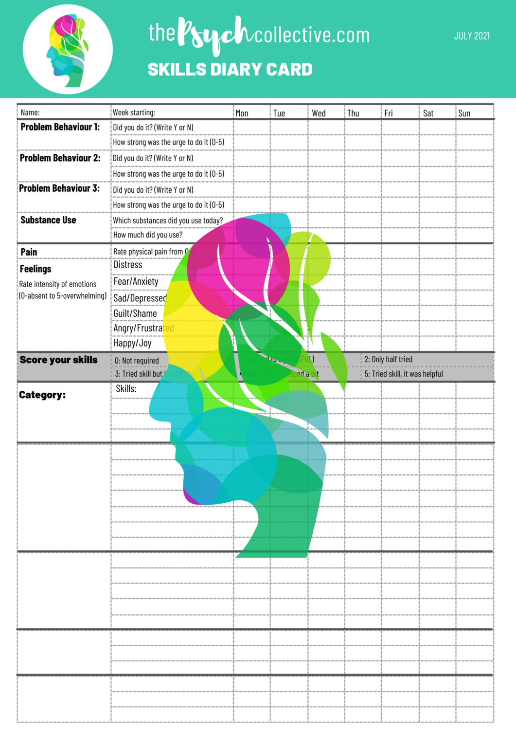 Skills Diary Card - Blank