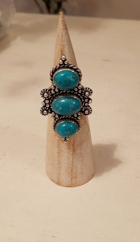 Anillo triple mineral plateado
