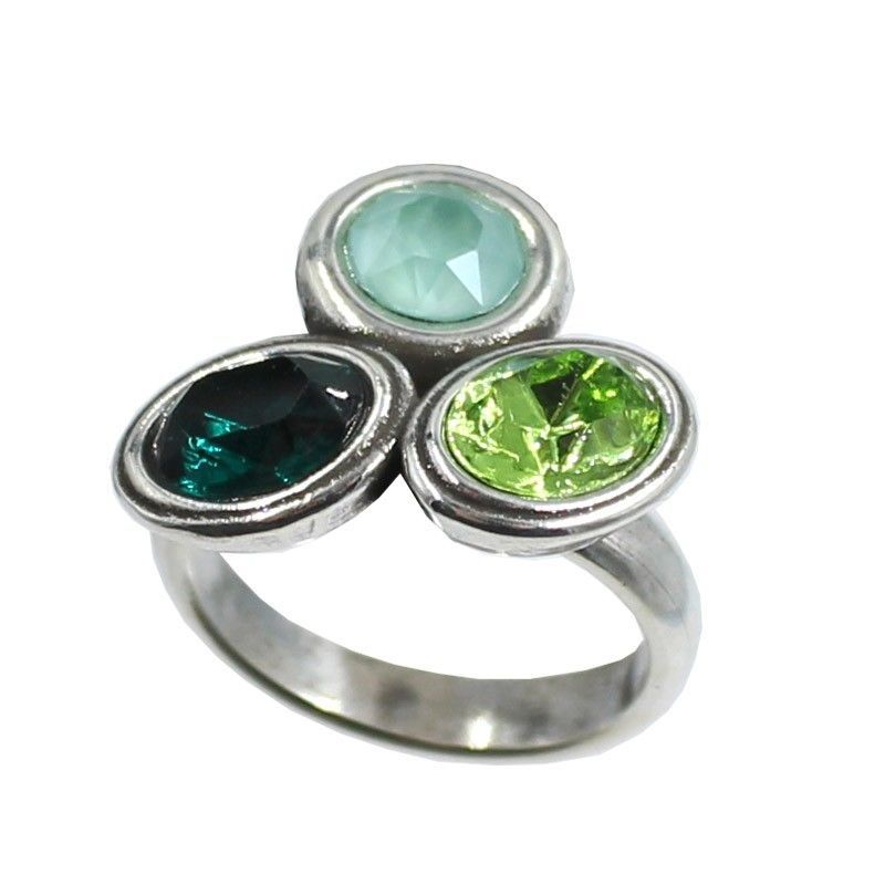 ANILLO CON TRES CRISTALES SWAROVSKI VERDE