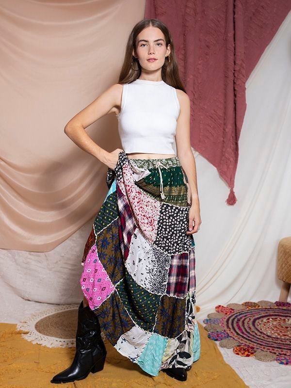 Falda patchwork larga