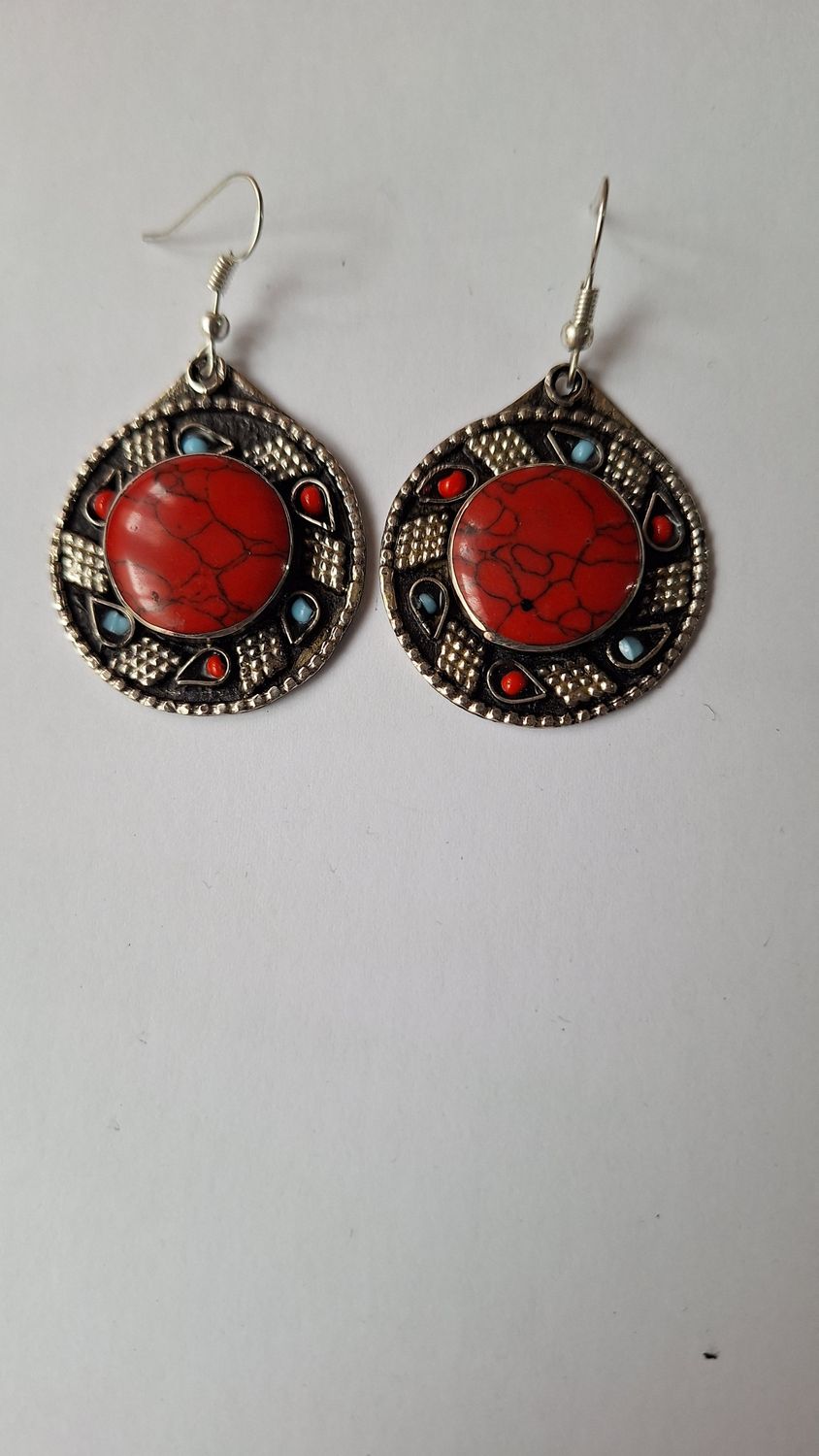 Pendientes afganos cornalina