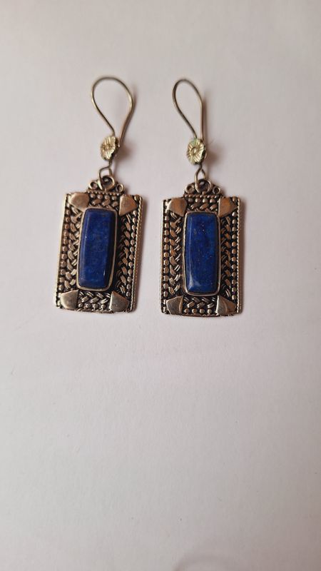 Pendientes afganos lapislazuli cuadrados