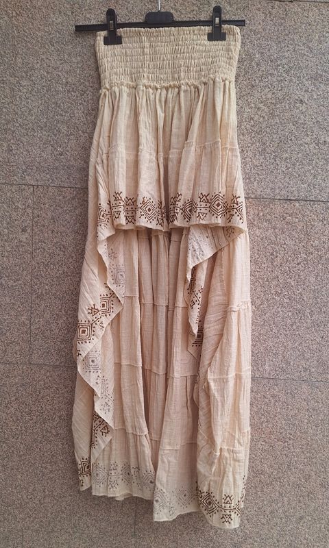 Falda étnica asimétrica Beige