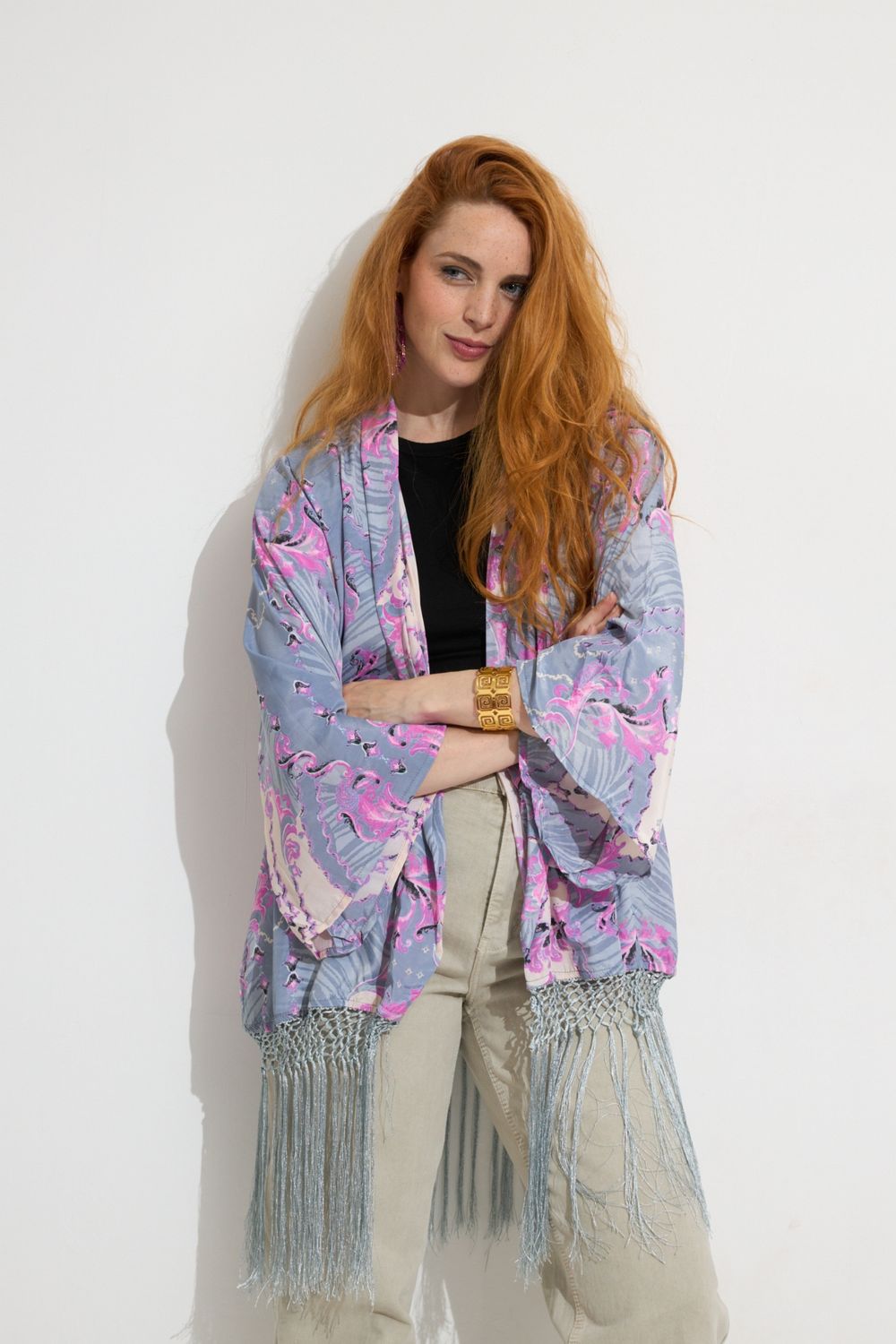 Kimono corto flecos