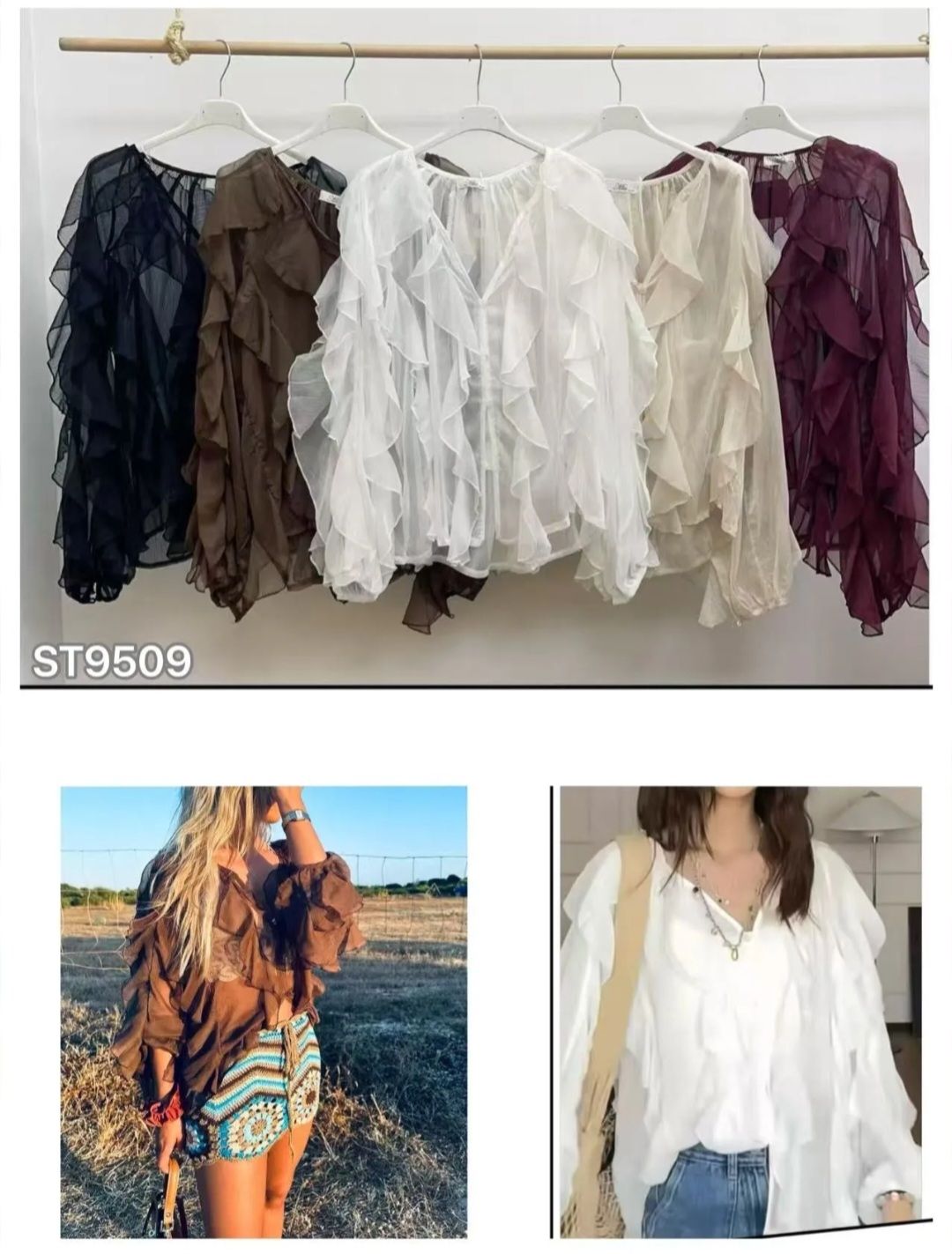 Camisa Boho Volantes negra