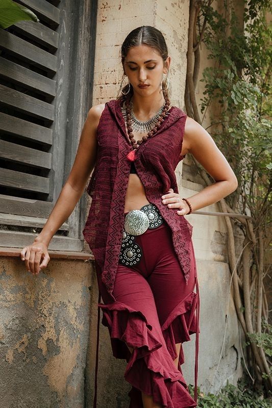 Chaleco Cropp Raik Block Print Granate