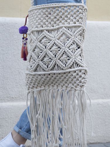 Bolso bandolera ganchillo flecos con abalorio