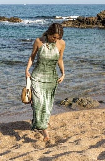 Vestido largo bambula cuello halter