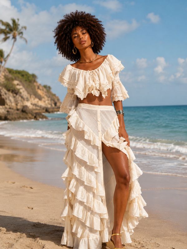 Falda beige volantes