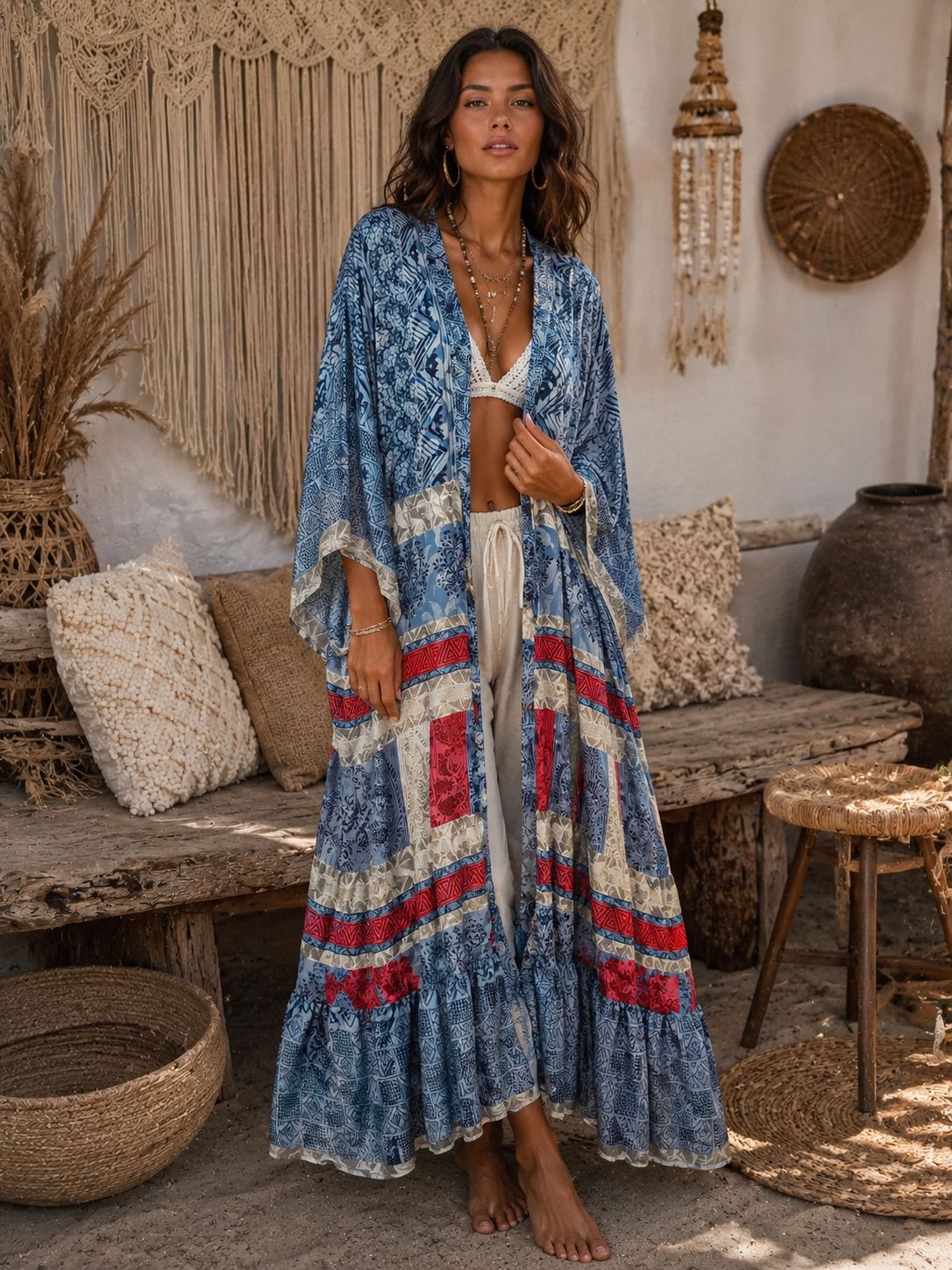 Kimono Jangaly Saree azul