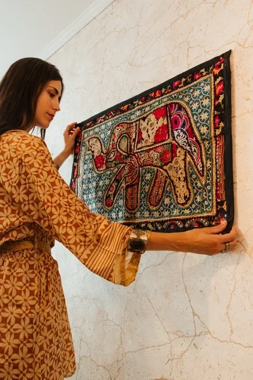 Tapiz bordado patchwork elefante 90x60 cm