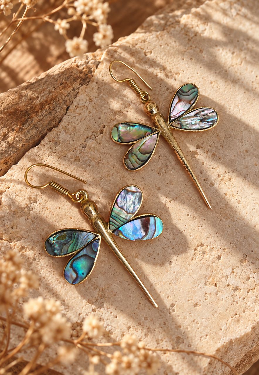 Pendientes libélula nácar dorado Pendientes libélula nácar dorado