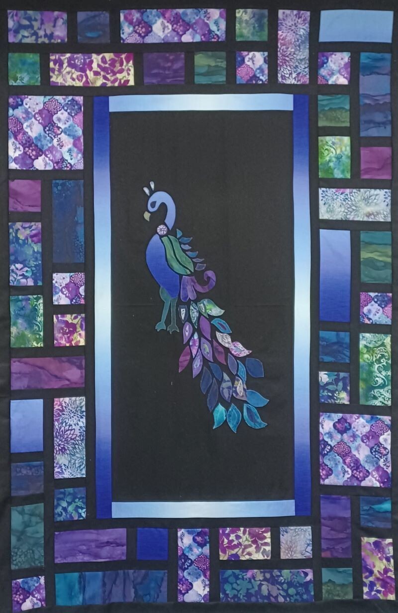 Peacock Through the Window quilt pattern and fabric kit