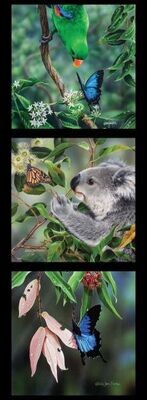 17951 Wildlife Art King Parrot Koala Ulysses Butterfly panel $12 each