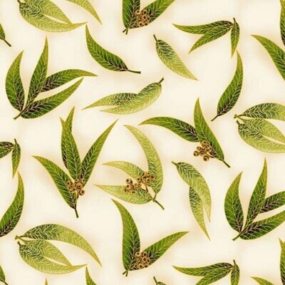 17853 UTAS Gum Leaves Ivory Green $28 per mt