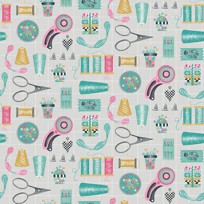 13818 Sew Sleep Repeat Sewing Supplies Grey $32 per mt