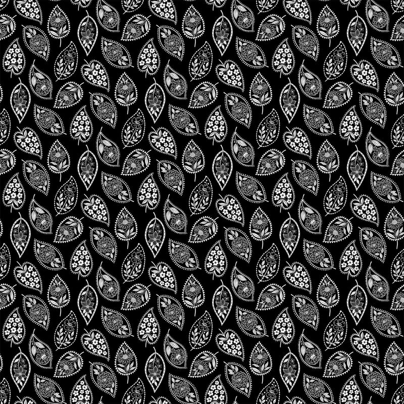 Ebony &amp; Ivory Stylised Leaf Black $32 per mt