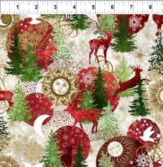 Winter Solstice II  Reindeer Medallions Metallic $32 per mt