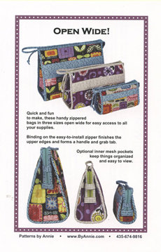 Open Wide Zippered Bag Pattern $25
