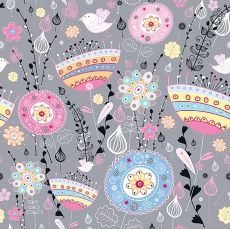Alice Flower &amp; Birds Grey $32 per mt