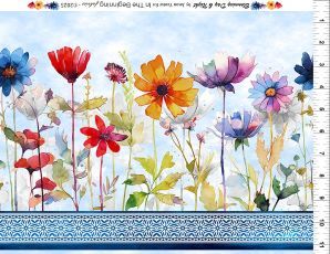 Blooming Day Night Floral Border blue $32 per mt