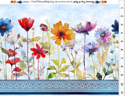 Blooming Day Night Floral Border blue $32 per mt