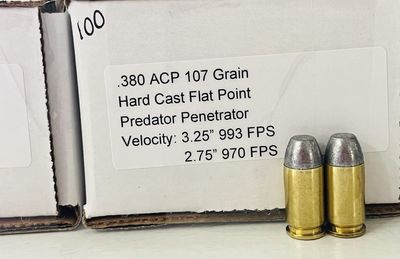 .380 ACP 107 Grain Hard Cast Flat Point Predator Penetrator (100 rds)