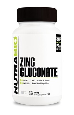 NutraBio Zinc Gluconate 50mg Capsules