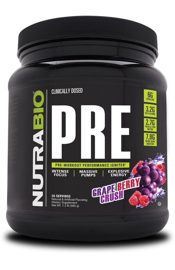 NutraBio PRE Workout V5, Size: 20 Servings, Flavor: Grape Berry Crush