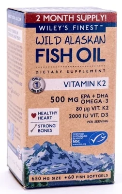 Wiley’s Finest Wild Alaskan Fish Oil Omega-3 + K2 + D3