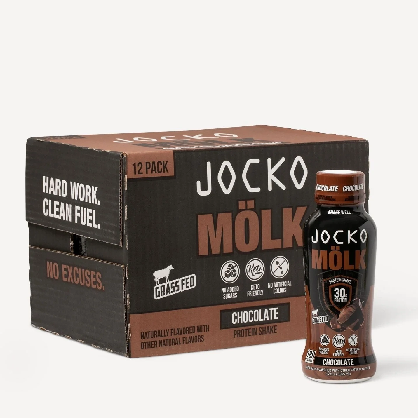 Jocko Fuel Molk Protein Shake RTDs, Size: 12 Bottles, Flavor: Chocolate