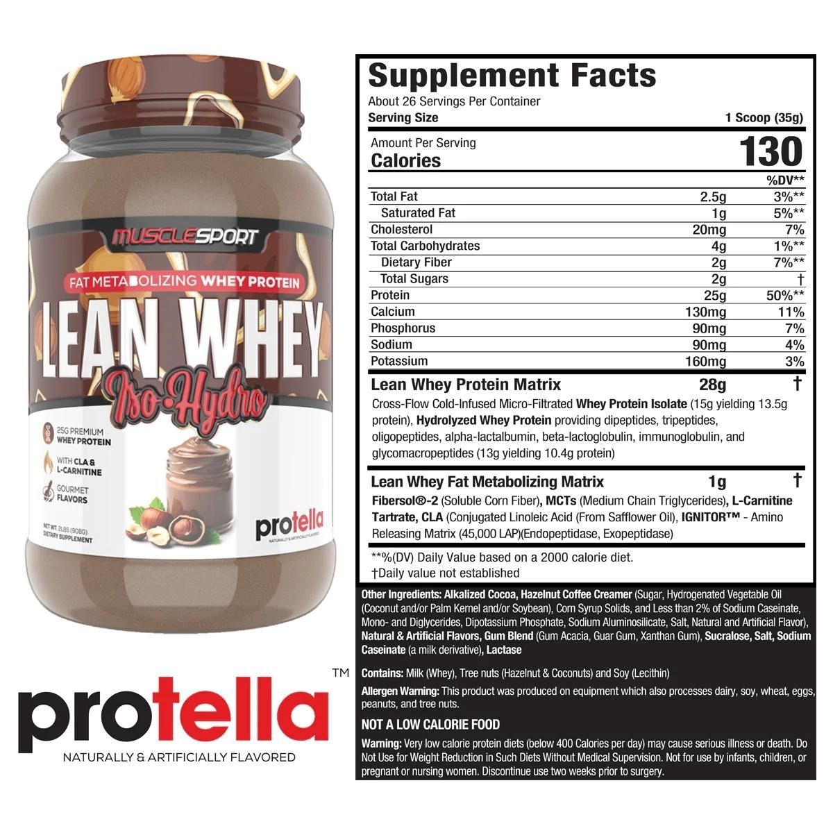 Musclesport Lean Whey, Size: 2 lb, Flavor: Protella
