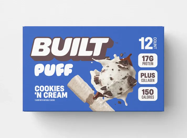 BUILT Puff Protein Bars, Size: 12 Bars, Flavor: Cookies &#39;N Cream Puff