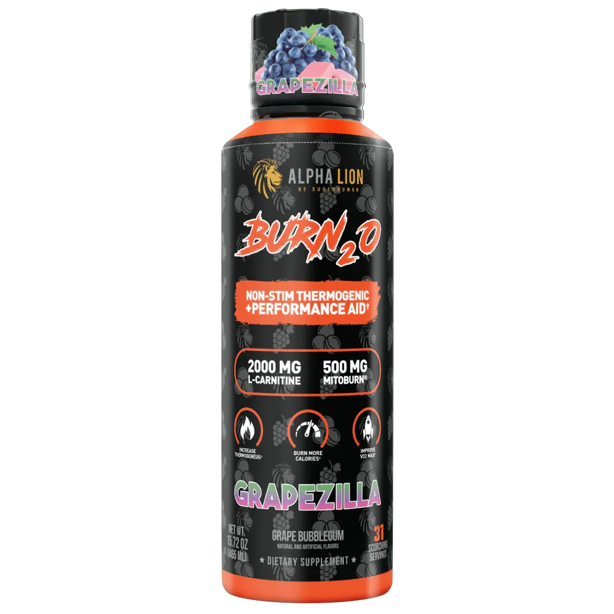 Alpha Lion BURN2O, Size: 31 Servings, Flavor: Grapezilla