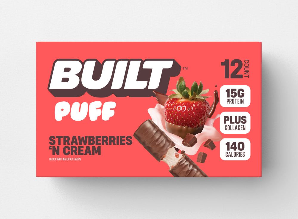 BUILT Puff Protein Bars, Size: 12 Bars, Flavor: Strawberries &#39;N Cream
