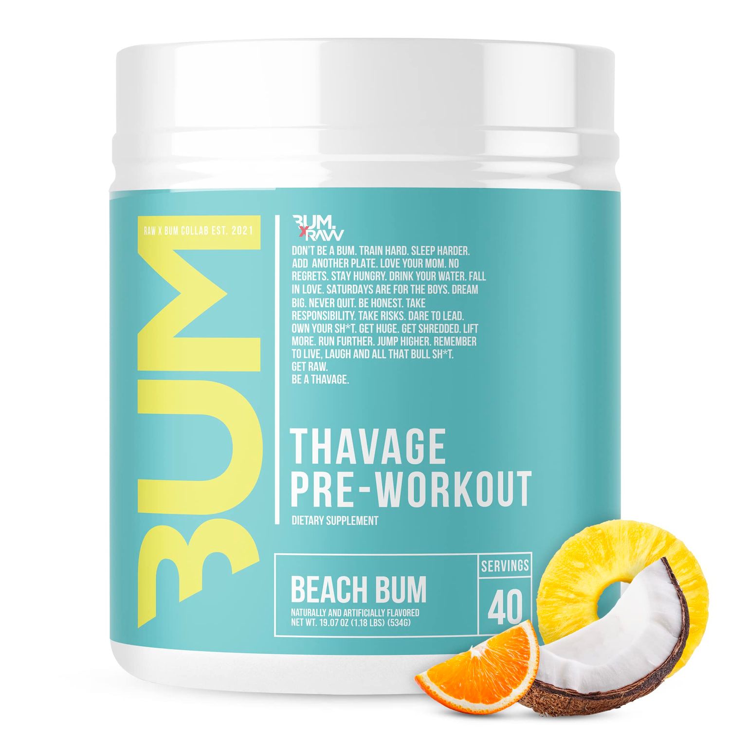 Raw Nutrition Cbum Series Thavage Pre-Workout, Size: 40 Servings, Flavor: Beach Bum