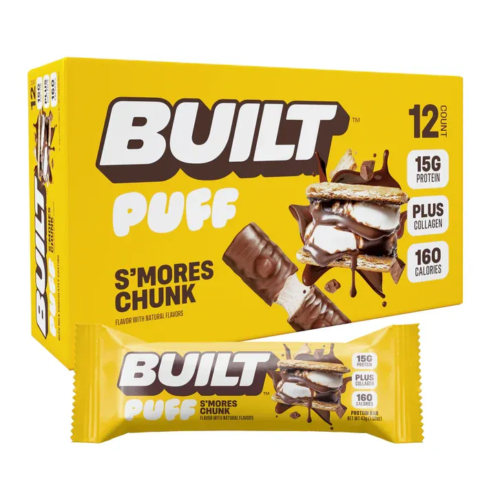 BUILT Puff Protein Bars, Size: 12 Bars, Flavor: S&#39;mores Chunk Puff