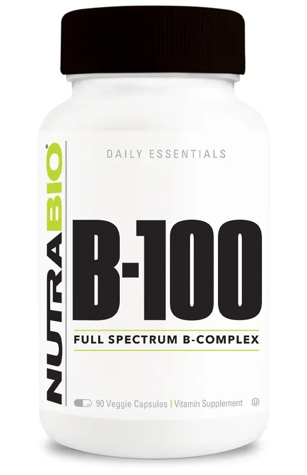 NutraBio Vitamin B-100 Complex, Size: 90 Vegetarian Capsules