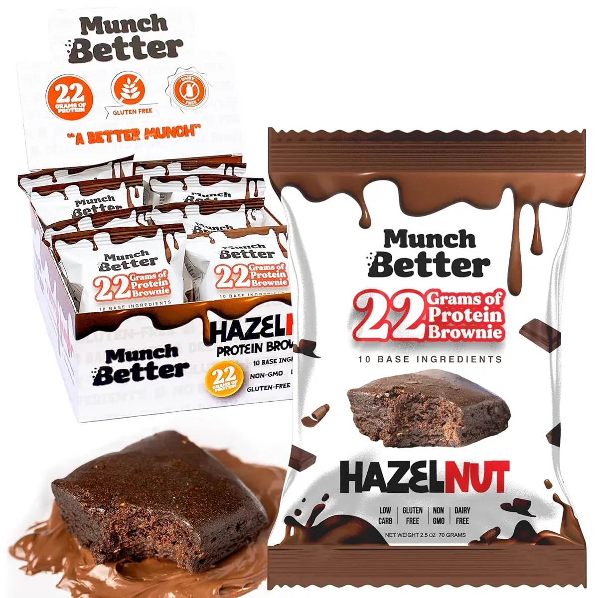 Munch Better Protein Brownies, Flavor: Hazelnut, Size: 8 Pack