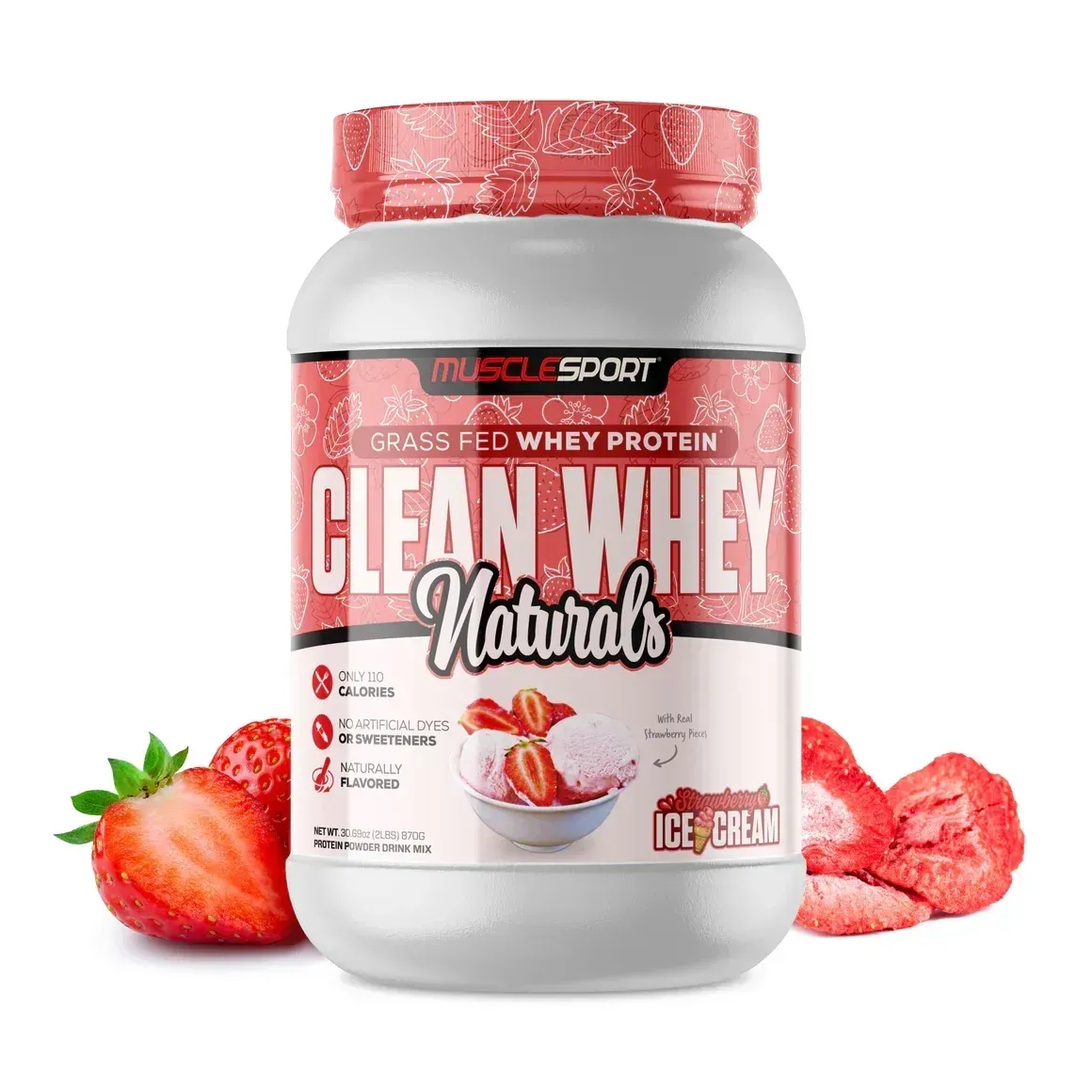 Musclesport Clean Whey Naturals Grass Fed Protein, Flavor: Strawberry Ice Cream, Size: 2 lb