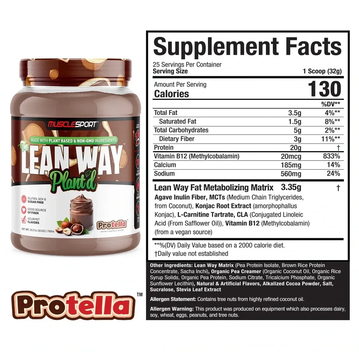 Musclesport Lean Way Plant'd, Flavor: Protella, Size: 25 Servings