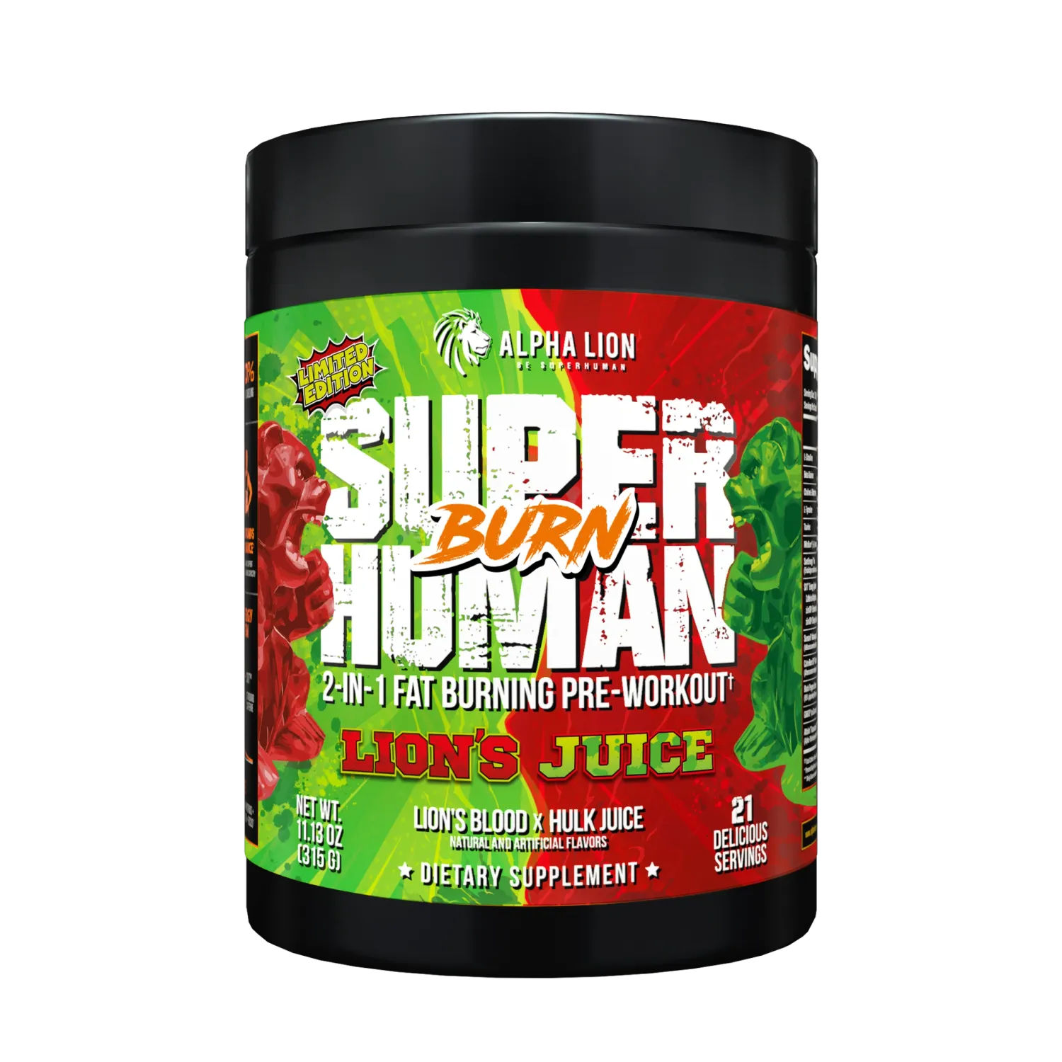 Alpha Lion SuperHuman Burn V2, Flavor: Lion&#39;s Juice (Lion&#39;s Blood x Hulk Juice), Size: 21 Servings